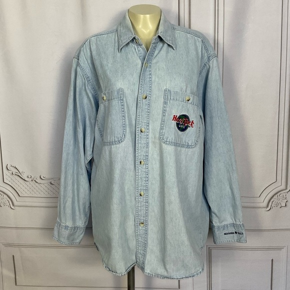 Hard Rock Cafe Tops - Vintage 90s Hard Rock Cafe Niagara Falls Button Down Long Sleeve Denim Shirt Sm